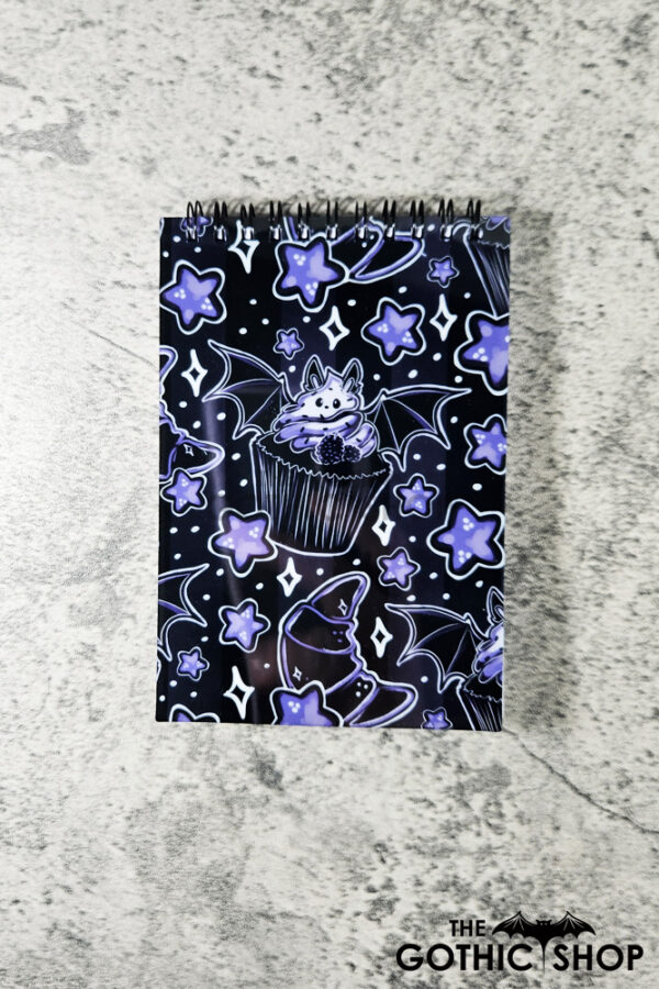 Purple Berry Bat Cupcakes & Croissants A6 Gothic Notepad