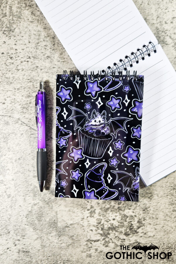 Purple Berry Bat Cupcakes & Croissants A6 Gothic Notepad