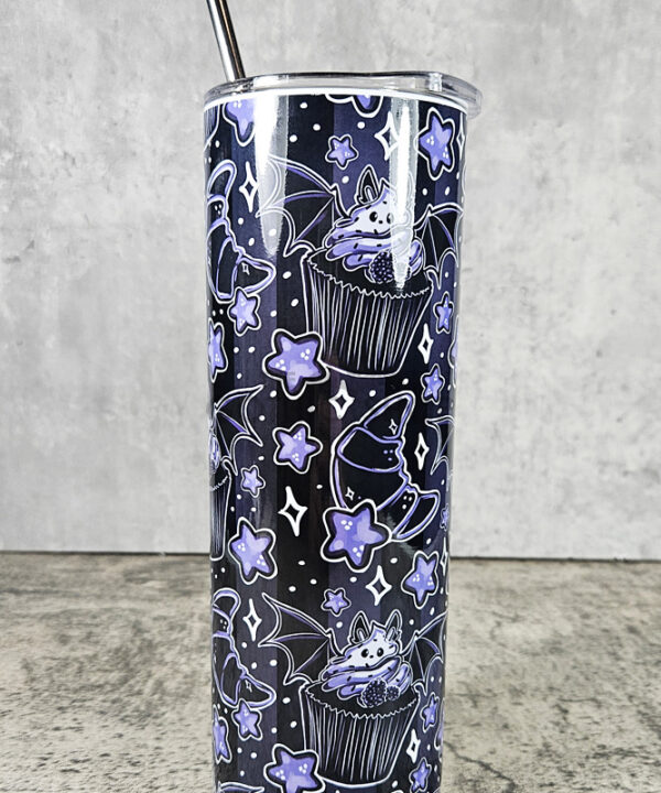 Purple Berry Bat Cupcake Gothic Skinny Tumbler