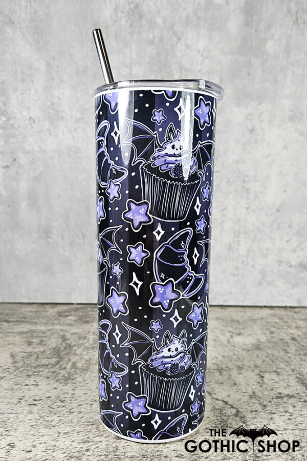 Purple Berry Bat Cupcake Gothic Skinny Tumbler