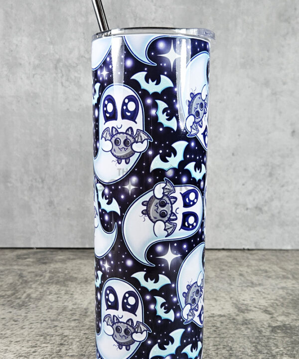 Snuggle Ghost with Baby Bat Gothic Skinny Tumbler