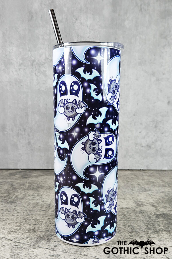 Snuggle Ghost with Baby Bat Gothic Skinny Tumbler