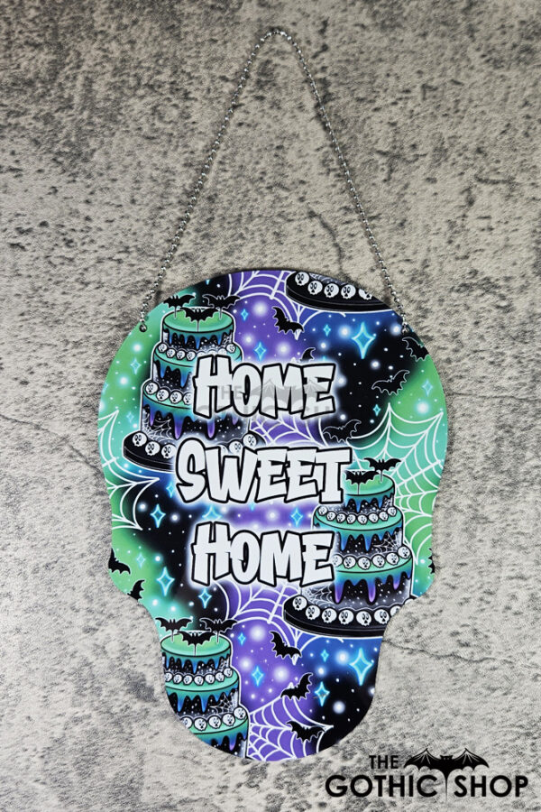 Home Sweet Home Cakes Skull Shaped Metal Sign