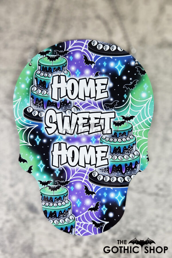 Home Sweet Home Cakes Skull Shaped Metal Sign