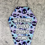 Welcome Spooky Home Sooty Bats Coffin Shaped Metal Sign