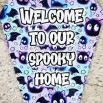 Welcome Spooky Home Sooty Bats Coffin Shaped Metal Sign