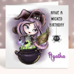 Personalised Whimsical Witch & Cauldron Birthday Halloween Greetings Card