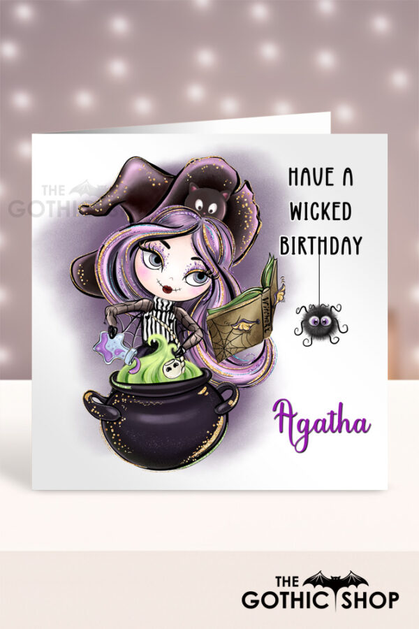 Personalised Whimsical Witch & Cauldron Birthday Halloween Greetings Card