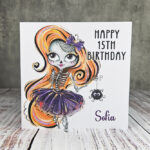 Personalised Cute Sugarskull Skeleton Girl Birthday Halloween Greetings Card