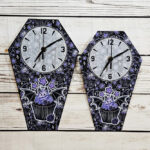 Purple Berry Bat Cupcake Coffin Shaped LARGE Metal Gothic Clocks
