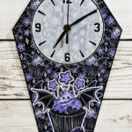 Purple Berry Bat Cupcake Coffin Shaped LARGE Metal Gothic Clock