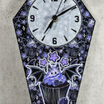Purple Berry Bat Cupcake Coffin Shaped LARGE Metal Gothic Clock