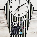 Spring Grim Reaper Coffin Shaped LARGE Metal Gothic Clock
