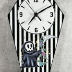 Spring Grim Reaper Coffin Shaped LARGE Metal Gothic Clock