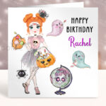 Personalised Sugarskull Artist Girl Gothic Birthday Halloween Greetings Card