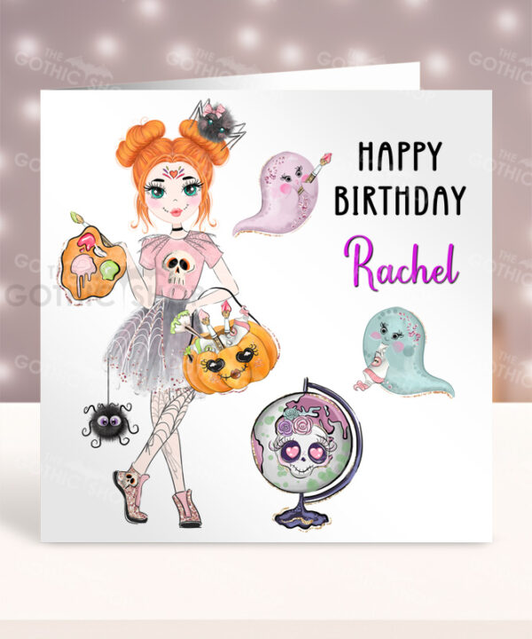 Personalised Sugarskull Artist Girl Gothic Birthday Halloween Greetings Card