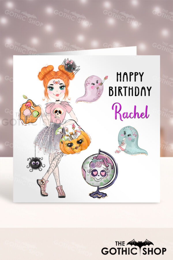Personalised Sugarskull Artist Girl Gothic Birthday Halloween Greetings Card