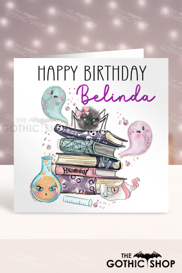 Personalised Spooky Books Gothic Birthday Halloween Greetings Card