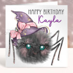Personalised Witchy Spider Gothic Birthday Halloween Greetings Card