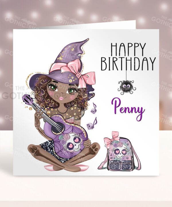 Personalised Musical Witchy Sugarskull Girl Gothic Birthday Halloween Greetings Card