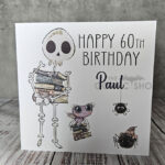 Personalised Skeleton with Books Birthday Gothic Halloween Greetings Card