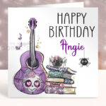 Personalised Purple Guitar Gothic Birthday Halloween Greetings Card
