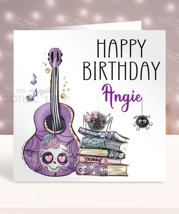 Personalised Purple Guitar Gothic Birthday Halloween Greetings Card