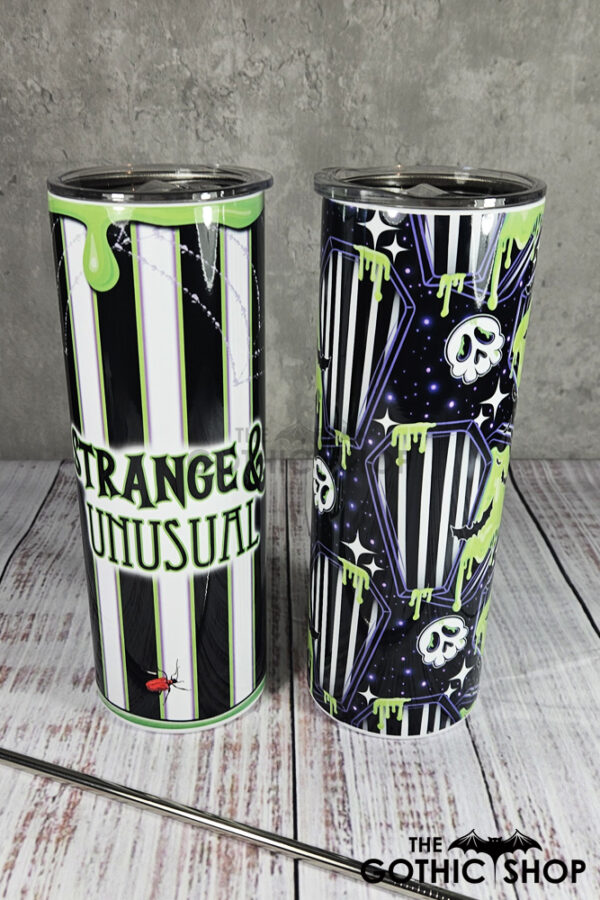 Strange & Unusual Green Slime & Stripe Gothic Print Tumbler
