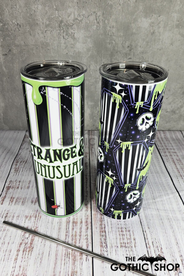 Strange & Unusual Green Slime & Stripe Gothic Print Tumbler