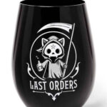 Last Orders Grim Reaper Cat Stemless Black Glass by Alchemy Gothic