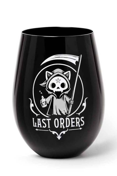 Last Orders Grim Reaper Cat Stemless Black Glass by Alchemy Gothic
