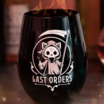 Last Orders Grim Reaper Cat Stemless Black Glass by Alchemy Gothic