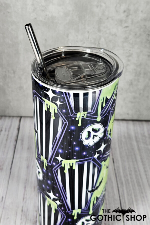 Juice Green Beetle Slime Stripe Coffins Gothic Print Tumbler