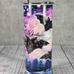 Cosmic Bat Trio Pink Sky Gothic Print Tumbler