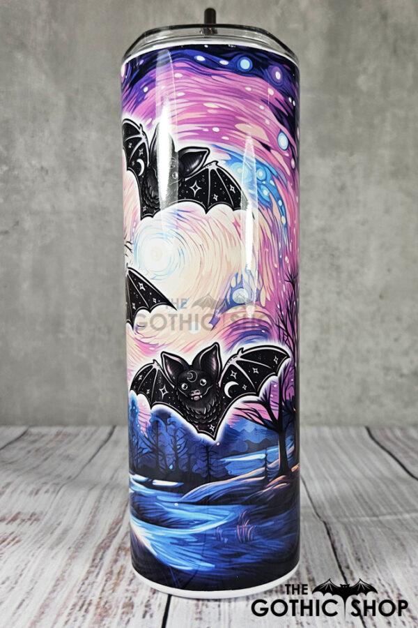 Cosmic Bat Trio Pink Sky Gothic Print Tumbler