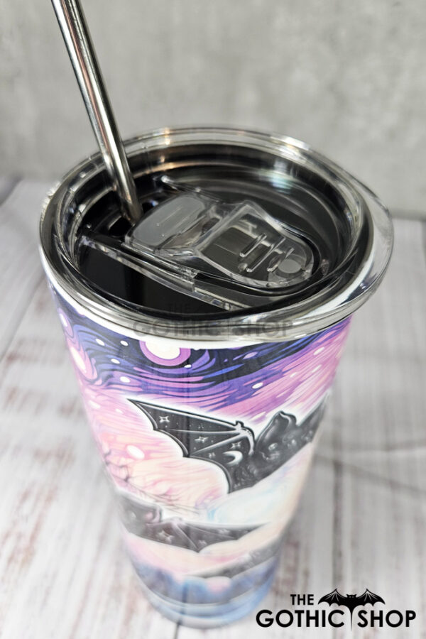 Cosmic Bat Trio Pink Sky Gothic Print Tumbler