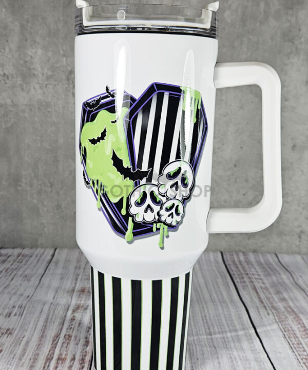 Beetle Juice Green Slime Stripe Coffin Gothic Print Large 40oz Tumbler