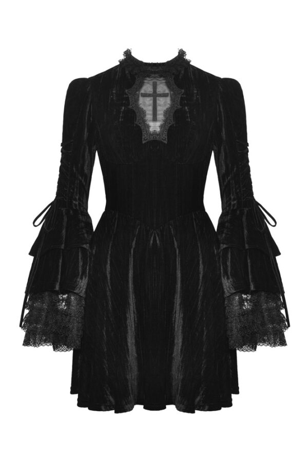 Haunted Cross Black Velvet Mini Gothic Dress