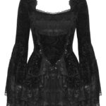 Damask Black Velvet & Lace Mini Gothic Dress Blouse