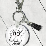 personalised plushie ghostie round gothic keyring