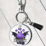 personalised purple berry bat cupcake round gothic keyring