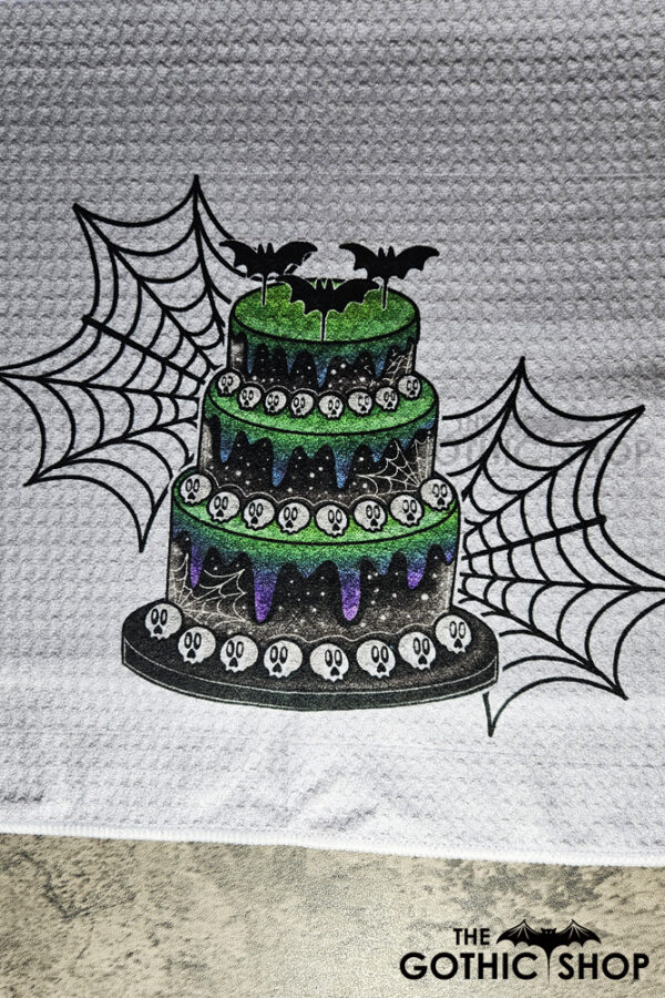 Skull Tiered Cake Gothic Print Waffle Tea Towel
