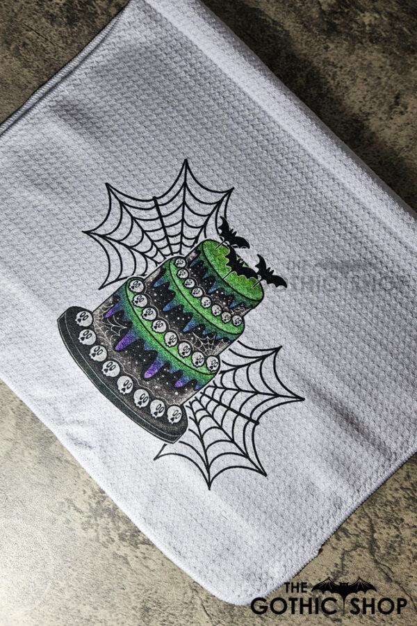 Skull Tiered Cake Gothic Print Waffle Tea Towel