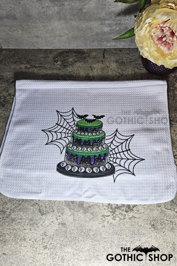 Skull Tiered Cake Gothic Print Waffle Tea Towel