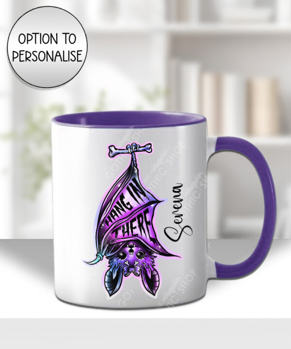 hannah hang in there purple bat gothic ceramic mug