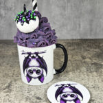Betty Hanging Purple Bat Gothic Ceramic Mug and coaster