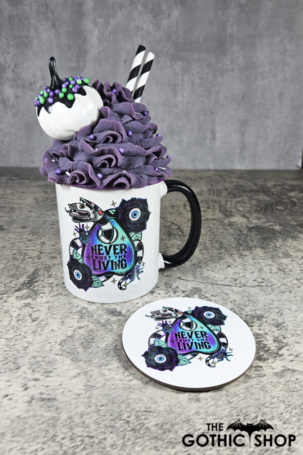 Never Trust The Living Sandworm & Planchette Gothic Ceramic Mug and coaster
