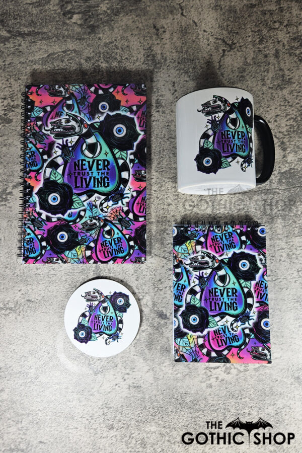 Never Trust The Living Sandworm & Planchette Gothic Ceramic Mug, notebooks and coaster