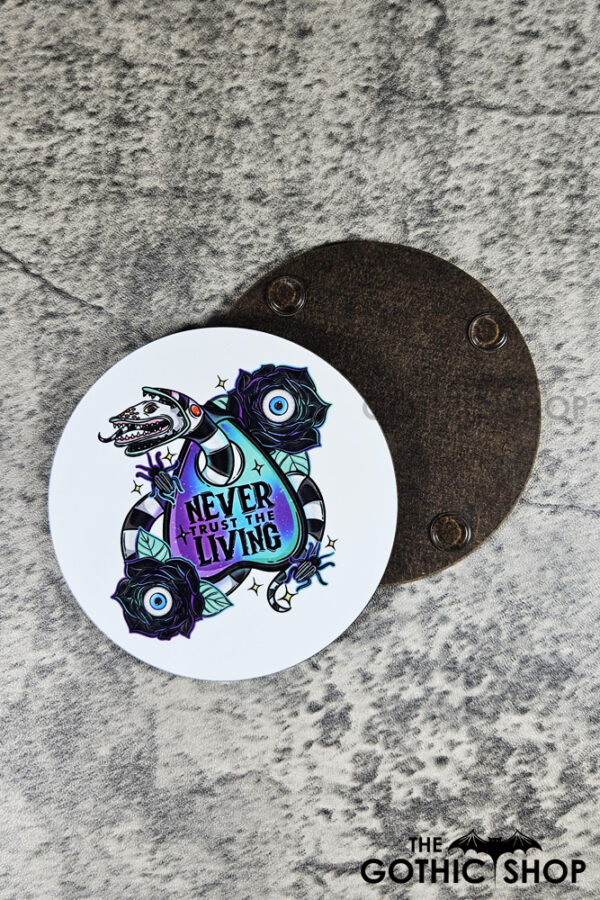 Never Trust The Living Sandworm & Planchette Gothic 9cm Round Glossy Coaster
