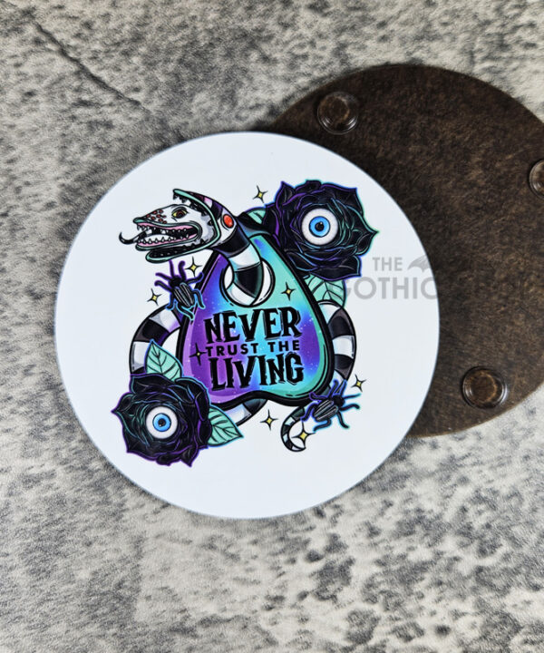 Never Trust The Living Sandworm & Planchette Gothic 9cm Round Glossy Coaster